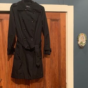 London Fog Charcoal Black Double-Breasted Coat with pockets and belt